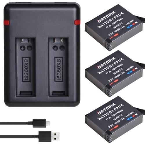 Batmax battery for Insta360 ONE X Camera akku 3pcs + USB Dual Charger wit Type C Port for Insta360 One X Camera Accessories