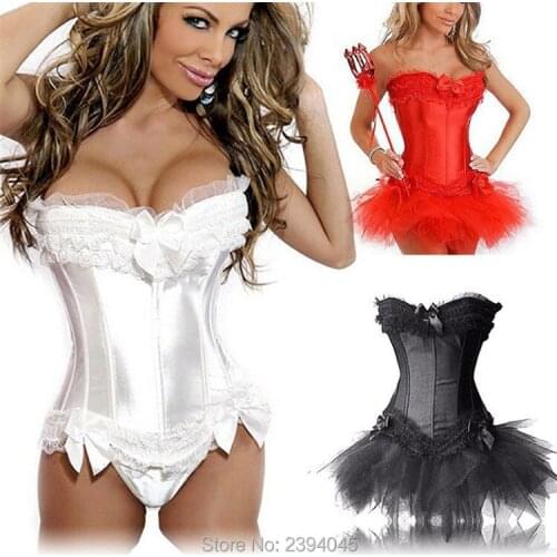 Free shipping wholesale Sexy Red Black White Corset Bustier ,Gothic Corset ,White bride corset suit (Corset+Dress)