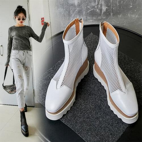 Punk Creepers Womens Cow Leather Ankle Boots Sandals Platform Oxfords Round Toe Military Party 34 35 36 37 38 39 40