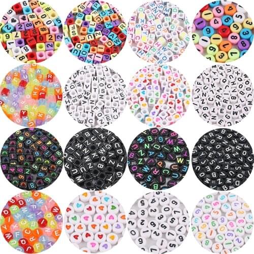 100Pcs/Lot Mixed Number Letter Acrylic Beads Square Rectang Round Plastic Alphabet ABC Spacer For Jewelry Making DIY Bracelet