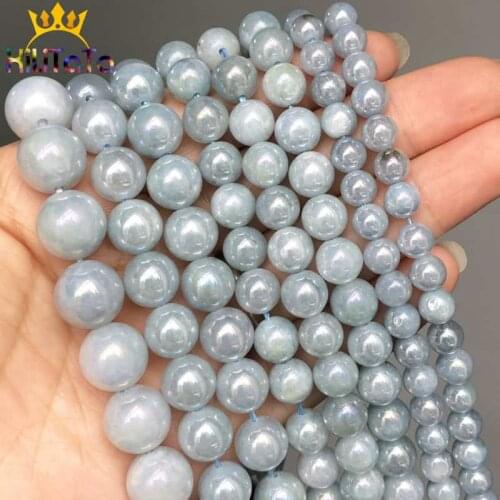 Natural Angelite Stone Light Blue Plated Beads Smoot Round Loose Spacer Beads For Jewelry Making DIY Bracelet 15" 6/8/10/12mm