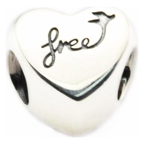 Freedom Sign Love Heart Beads for Charms Bracelets Women Sterling Silver 925 Jewelry DIY Vintage Charm Beads for Jewelry Making