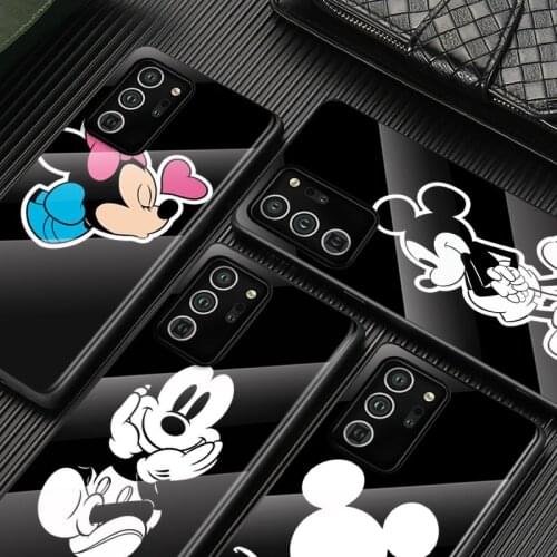 Tempered Glass Cover Black Mickey Mouse For Samsung Galaxy S21 S20 FE Ultra S8 S9 S10 S10e Lite Plus 5G Phone Case