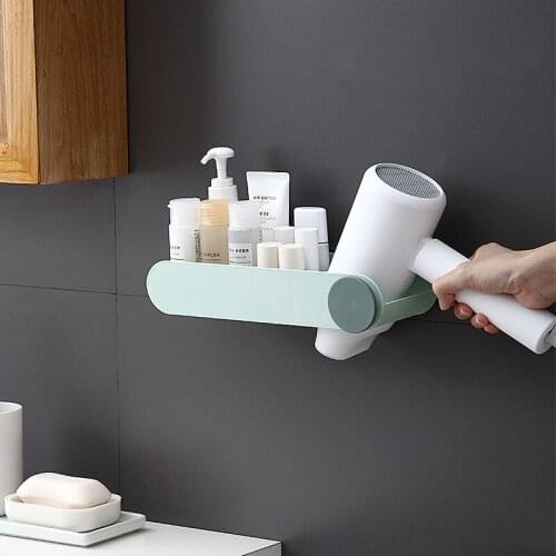 Punch-Free Hair Dryer Holder Multifunction Bathroom Storage Rack Plastic Self-adhesive Wall Curler Sundries Organizer Racks