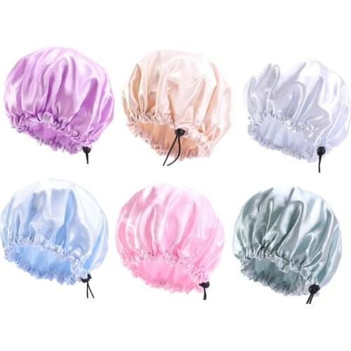 Kids Satin Bonnet Double Layered Night Sleep Cap Elastic Waterproof Bath Hat