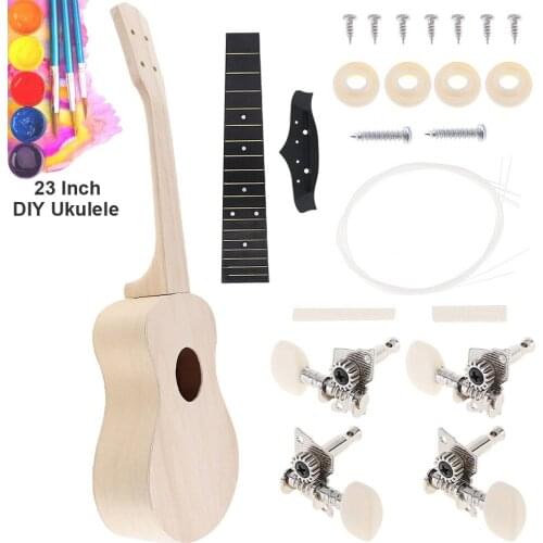 23 Inch Ukulele DIY Kit Concert Hawaii Guitar for Handwork Painting Parents Child Campaign with Accessories for Beginners