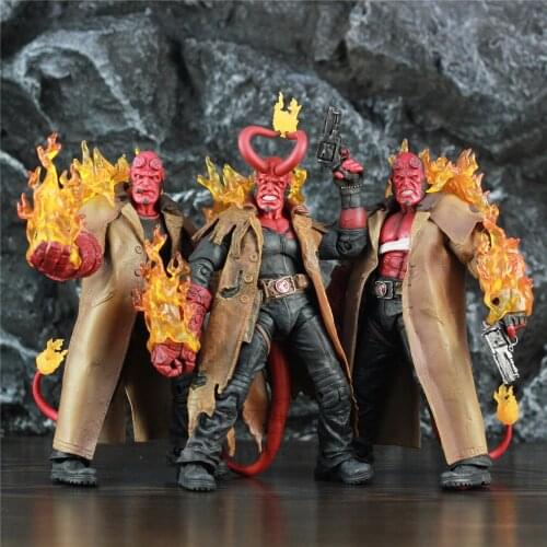 Hellboy Smoking Wounded HB With Horn 7" Action Figure Samaritan Hand Gun Anung Un Rama Son of Satan Super Hero Movie Toys Doll