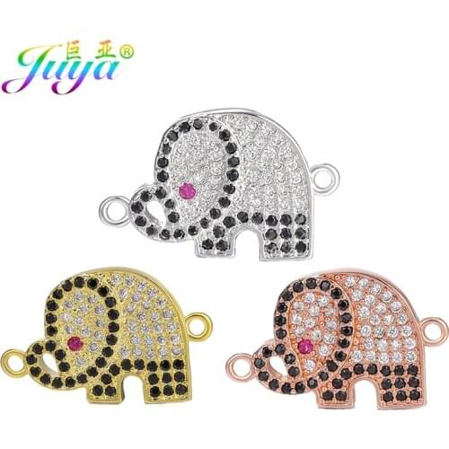 Juya DIY Kids Jewelry Components Micro Pave Zircon Star Elephant Animal Charm Connectors For Women Handmade Bracelets Making