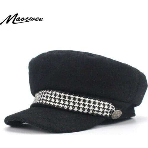 Military Caps for Girls Spring Autumn Newsboy Hats Caps Women Lace Belt Button Army Military Cap Flat Hat Female Octagonal Boina