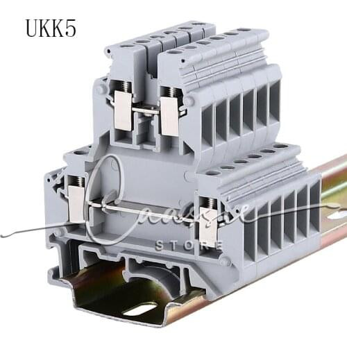 Din Rail Terminal Blocks UKK5 Connector Double Layer Terminal Blocks Screw Electrical Wiring Wire Conductor UKK-5 10Pcs