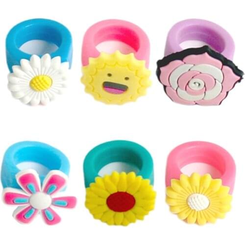 6 Styles/set Cute Cartoon Kids Rubber Ring For Boys Girls Party Favor 54DF