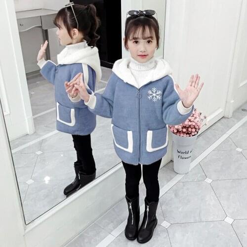 2021 New childrens clothing girls winter warm and velvet jacket new childrens long section of water-like velvet cotton suit bi