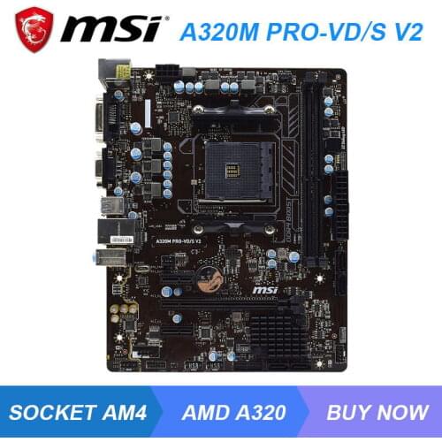 MSI A320M PRO-VD/S V2 Desktop AMD A320 Socket AM4 Motherboard DDR4 32GB Support AMD Ryzen 1st 2nd Gen CPU USB3.0 SATA3 PCI-E 3.0