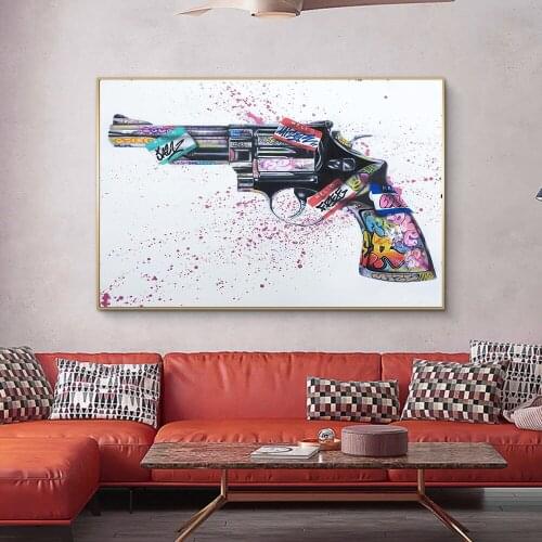 MUTU Graffiti Art Creative Pistol Art Canvas Painting Cuadros Posters Print Wall Art for Living Room Home Decor (No Frame)