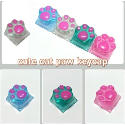 Handmade Resin Back light keycaps mechanical keyboard resin keycap pink blue Cat paw keycap 1pc