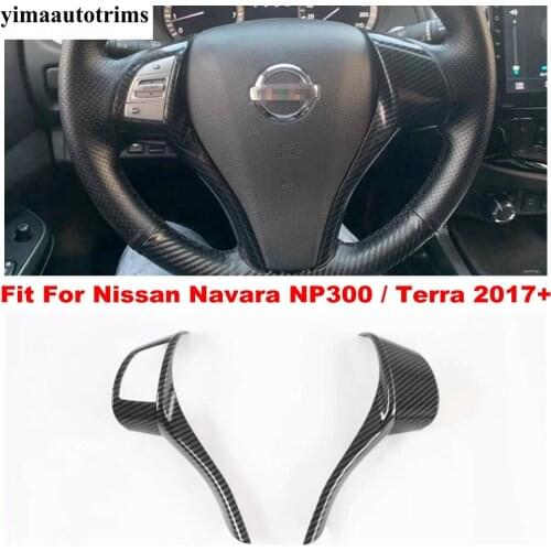 Carbon Fiber Look Car Steering Wheel Decoration Frame Cover Trim Sticker Accessories For Nissan Navara NP300 / Terra 2017 - 2021