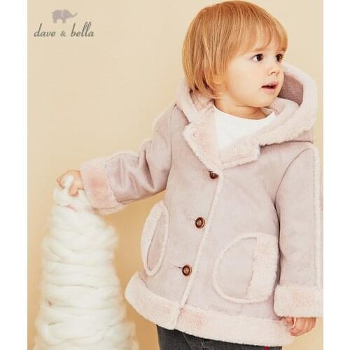 DB16546 dave bella winter baby girls fashion cartoon padded hooded coat children tops infant toddler outerwear