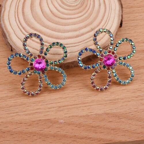 Luxury Shine Colorful Full Crystal Rhinestone Hollow Flower Drop Earrings Women Jewelry Accessories Gifts Party Big Earrings