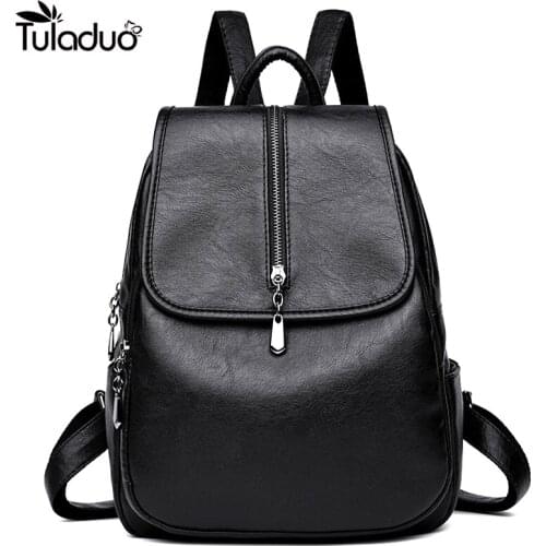 Soft Leather Backpacks for Teenage Girls School Backpack Women Casual Laptop Backpack Female With Silt Pockets Mochila Feminina