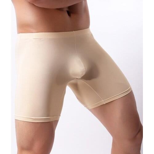 Sexy Men Underwear Cueca Soft Ice Silk Boxer Shorts Man Solid Mid-waist Panties U Convex Pouch Underpants ropa Plus Size M-XXL