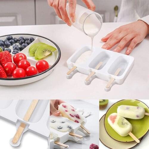 4 Cell Silicone Ice Cream Mold DIY Homemade Popsicle Molds Dessert Freezer Fruit Juice Ice Pop Maker Mould with Sticks Ice Cube
