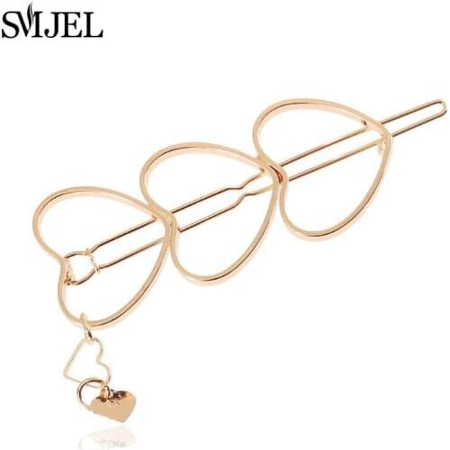 SMJEL Fashion Linked Heart Tassel Hair Clip for Girl Accessories Vintage Gold Metal Hair Jewelry Korean Love Heart Hairpin Gift