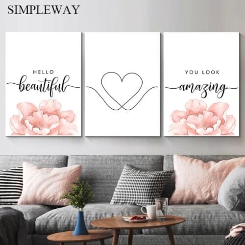 Contemporary Fashion Pink Flower Canvas Poster Text Quotes Wall Print Beauty Heart Art Painting Modern Room Decoration Picture