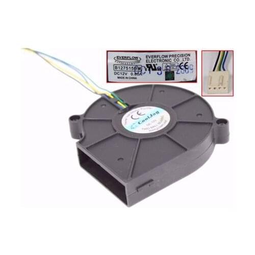 Everflow B127515BN DC 12V 0.8A 75x75x15mm 4-Wire Server Cooling Fan