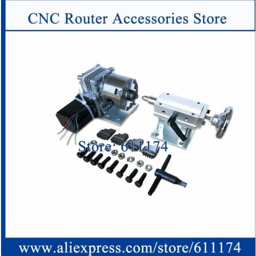 CNC Machine Rotary Axis, A Axis the 4th axis 20:1 D100mm chuck with NEMA34 Stepper motor + Tailstock