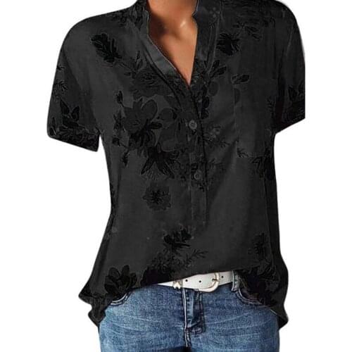 2021 Summer Womens Shirt Fashion Casual Loose Tops V-Neck Floral Printing Short-Sleeved Female Large Size Blouse