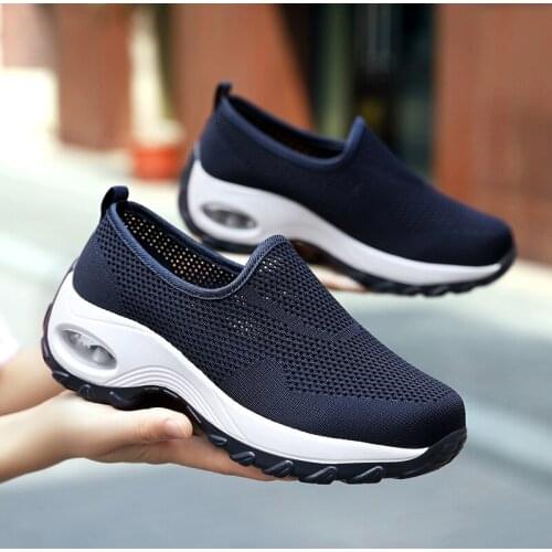Womens Summer Casual Shoes Fly Woven Mesh Surface Is Hollow Breathable Thick Bottom Is Increased Rocker Shoes Big Size Mom Shoe