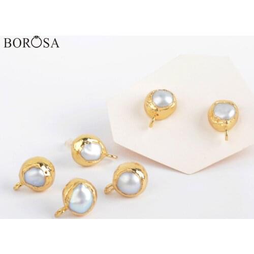 BOROSA 10Pairs Gold Plating Natural Pearl Stud Earring High Quality Freshwater Pearl Earring Accessories Jewelry for Women PJ417