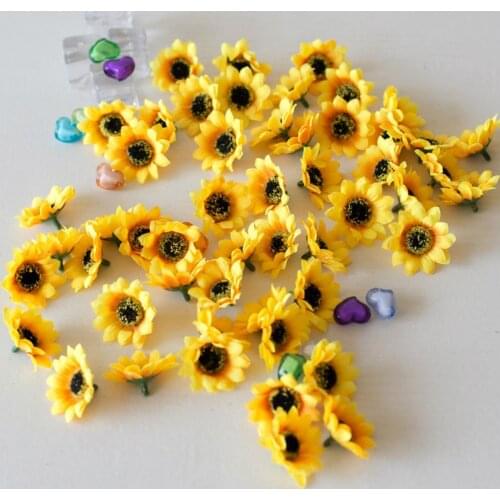100pcs/lot 4cm Mini Silk Sunflower Artificial Flowers Head For Wedding Home Decoration DIY Wreath Scrapbooking Fake Flowers