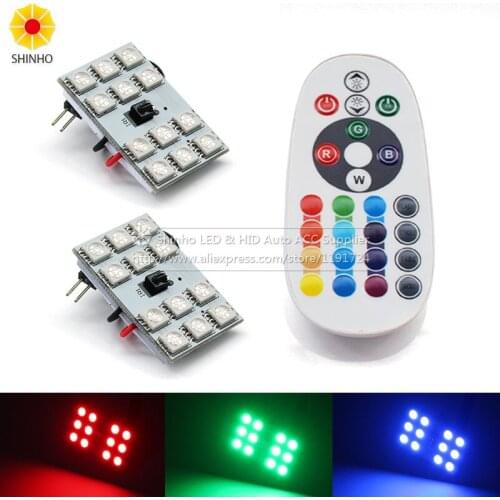 2PCSx New RGB 5050 12SMD LED Read Panel Lamp Festoon Light Car Interior Map Dome Door Trunk Light + 24 keys Remote Controller
