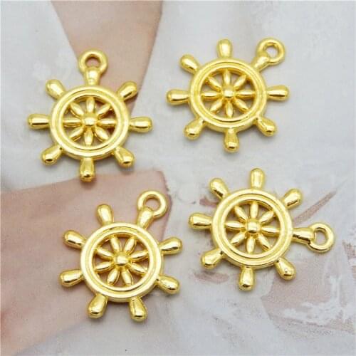 Julie Wang 20PCS Small Boat Rudder Charms Gold Color Pendant Bracelet Alloy Jewelry Making Accessory 23*20mm
