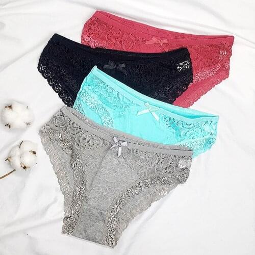 6 Pcs / Lot Sexy Panties New Arrival 2021 Women Cotton 6 Color Sexy Lace Underwear 9342