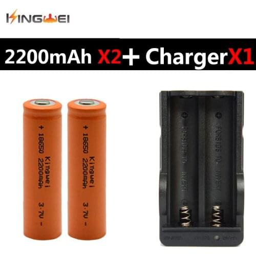 KingWei 2 Pcs Flashlight Rechargeable Batteries 3.7v 2200mAh Li-ion Battery With 18650 Double EU US Plug Fast Charger
