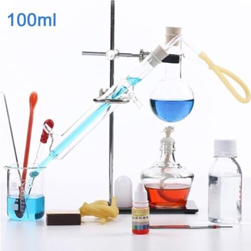100ml-2000ml New Lab Essential Oil Distillation Apparatus Water Distiller Purifier Glassware Kits w/Condenser Pipe Full Sets