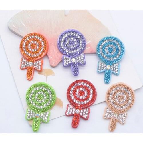 12Pcs 23*38mm Bling Lollipop Candy Rhinestone Patches for DIY Clothes Hat Decor Headwear Hairband Supplies Accessories Applique