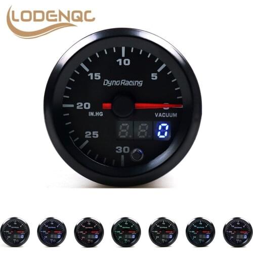 Lodenqc Car Meter Vacuum Gauge 2'' 52mm Dual Display 0-30 IN.HG Vacuum Meter 7 Colors Led With Stepper Motor