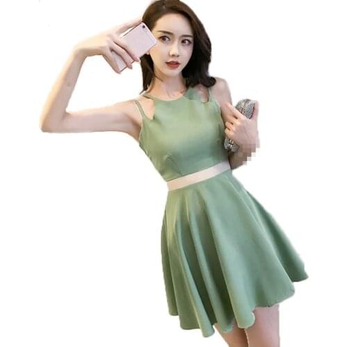 B2425 2020 summer Korean version new womens fashion temperament sexy sling hollow-out slim waist dress cheap wholesale