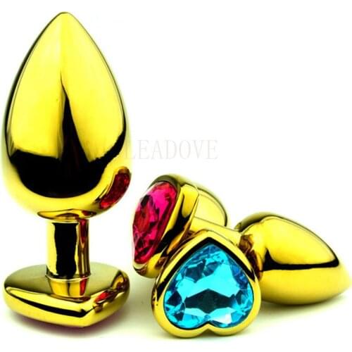 Large Gold Heart Shape Metal Anal Plug Erotic Anal Toy Butt Plug with Crystal Jewelry Anal Beads Adult Sex Toys for Women Men