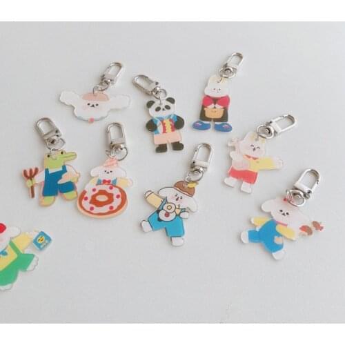 Ins Cartoon Cute Animals Key Holder Bear Rabbit Acrylic Key Chain Student Schoolbag Kawaii Decorative Pendant Fashion Ornament