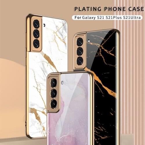 Plating Tempered Glass Phone Case For Samsung Galaxy S21 Plus S21 Ultra Case Soft TPU Bumper Cover For Samsung Galaxy S21 5G