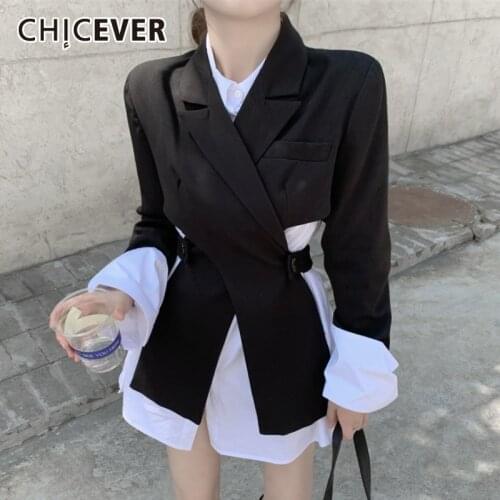 CHICEVER Hollow Out Blazers For Women Notched Collar Long Sleeve Cross Backless Patchwork Casual Loose Coats Female 2021 Clothes