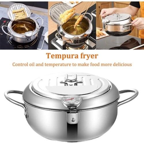 Stainless Steel Deep Fryer With Thermometer And Lid Household Tempura Fryer Pot For Kitchen Induction Cooker Cooking