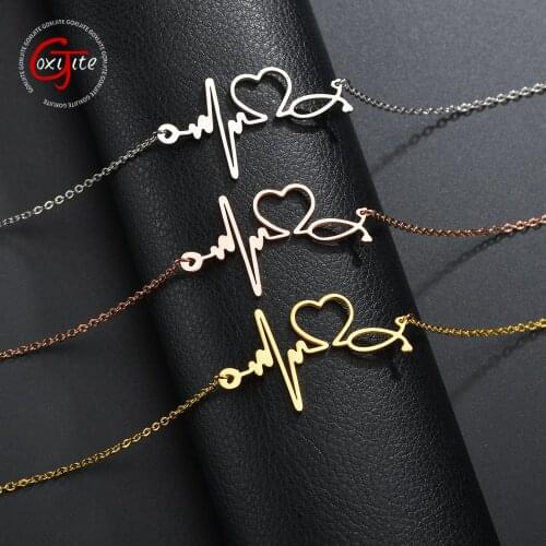 Goxijite Stethoscope Heartbeat Necklace For Women Stainless Steel Heart Necklaces & Pendants Medical Doctor Lover Gifts