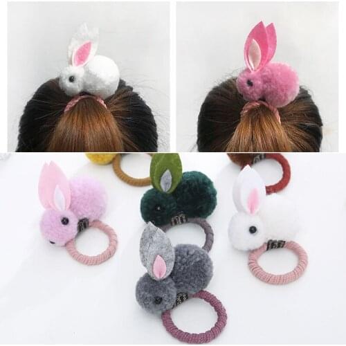 MISANANRYNE Korean Style Girls Cute Rubber Band Animal Rabbit Hair Ball Hairpin Elastic Hair Bands Children Hair Accessories