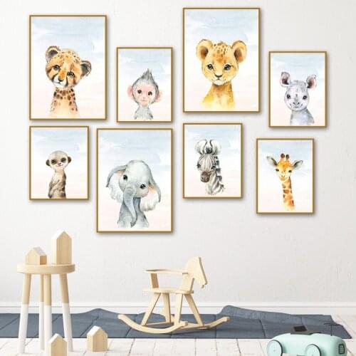 Cute Little Tiger Lion Giraffe Elephant Nursery Wall Art Canvas Painting Nordic Posters And Prints Wall Pictures Kids Room Decor
