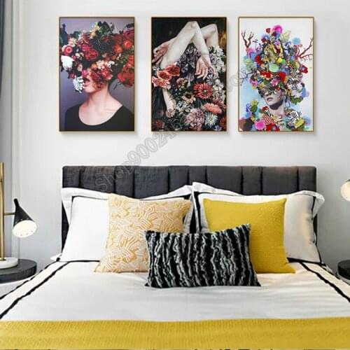 Nordic Decoration 3D Diamond Painting Face Covered With Flowers Cross Stitch Abstract Art Embroidery Handmade Hobby Gifts FF3873